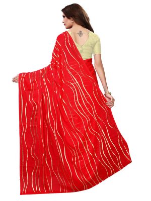 Foil Lehariya Red Rangoli Silk Foil Print Designer Sarees With Blouse