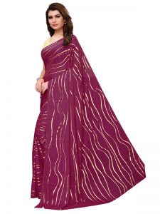 Foil Lehariya Wine Rangoli Silk Foil Print Designer Sarees With Blouse