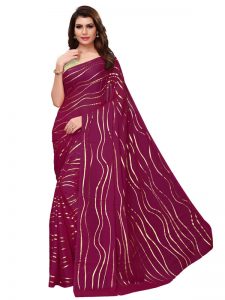 Foil Lehariya Wine Rangoli Silk Foil Print Designer Sarees With Blouse