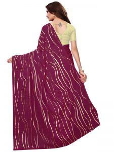 Foil Lehariya Wine Rangoli Silk Foil Print Designer Sarees With Blouse