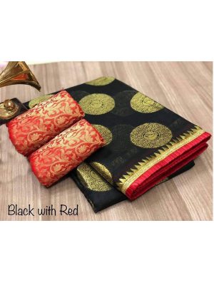 Golden Bird Black Chandheri Cotton Solid Designer Sarees With Blouse