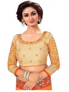 Mirror Orange Georgette Embroidered Designer Sarees With Blouse