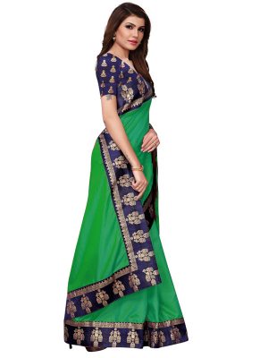 Paper Jhumki Green Paper Silk Lace Designer Sarees With Blouse