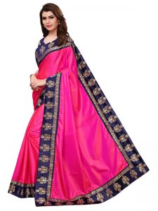 Paper Jhumki Pink Paper Silk Lace Designer Sarees With Blouse