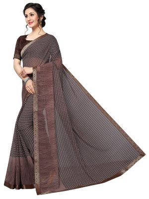 Prachi Chocalate Georgette Lace Designer Sarees With Blouse