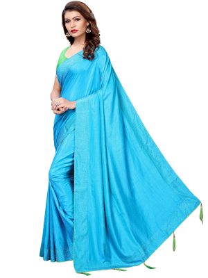 Silver Pearls Rama Sana Silk Solid Designer Sarees With Blouse