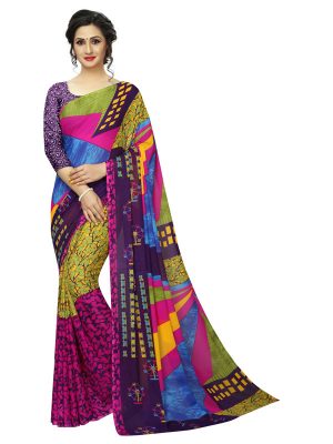 Avengers Pink Printed Georgette Sarees With Blouse