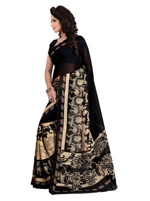 Mallika Black Printed Georgette Sarees With Blouse