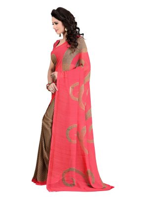 Red Chiku Saree Printed Georgette Sarees With Blouse