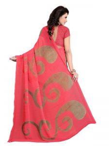 Red Chiku Saree Printed Georgette Sarees With Blouse