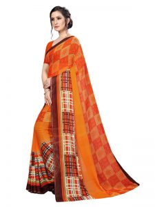 Redmi Orange Printed Georgette Sarees With Blouse