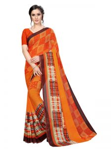 Redmi Orange Printed Georgette Sarees With Blouse