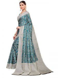 Chetak Green Khadi Silk Printed Kalamkaari Sarees With Blouse