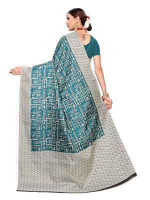 Chetak Green Khadi Silk Printed Kalamkaari Sarees With Blouse