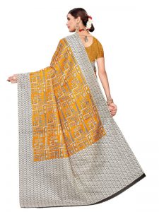 Chetak Mustard Khadi Silk Printed Kalamkaari Sarees With Blouse