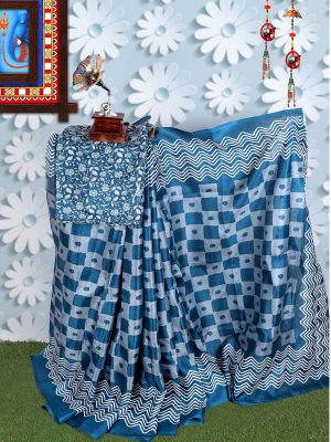 Honda Rama Khadi Silk Printed Kalamkaari Sarees With Blouse