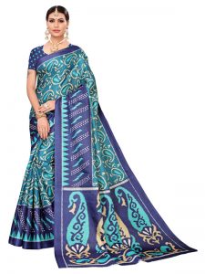 Jaguar Navy Khadi Silk Printed Kalamkaari Sarees With Blouse