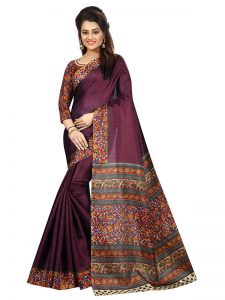 Kalamkaari 5 Wine Khadi Silk Printed Kalamkaari Sarees With Blouse