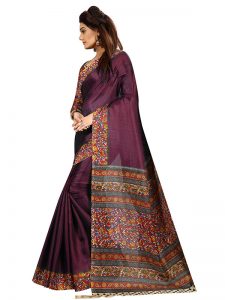 Kalamkaari 5 Wine Khadi Silk Printed Kalamkaari Sarees With Blouse