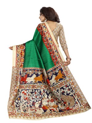 Kalamkaari 8 Cream Khadi Silk Printed Kalamkaari Sarees With Blouse