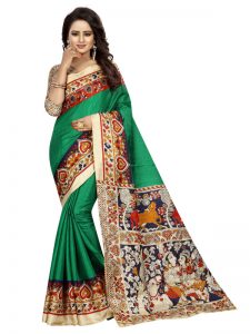 Kalamkaari 8 Cream Khadi Silk Printed Kalamkaari Sarees With Blouse