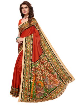 Kalamkaari 9 Fenta Khadi Silk Printed Kalamkaari Sarees With Blouse