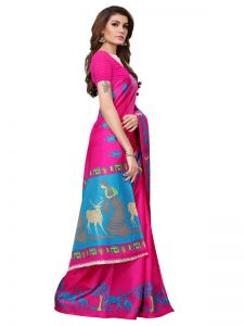 Kalamkari 10 Pink Khadi Silk Printed Kalamkaari Sarees With Blouse