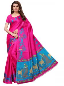 Kalamkari 10 Pink Khadi Silk Printed Kalamkaari Sarees With Blouse