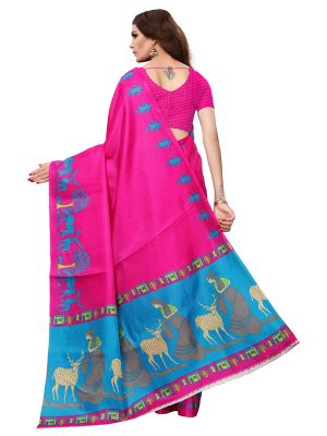 Kalamkari 10 Pink Khadi Silk Printed Kalamkaari Sarees With Blouse