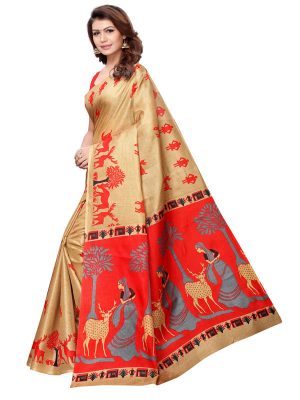 Kalamkari 12 Chiku Khadi Silk Printed Kalamkaari Sarees With Blouse