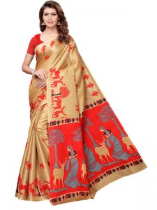 Kalamkari 12 Chiku Khadi Silk Printed Kalamkaari Sarees With Blouse