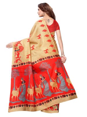 Kalamkari 12 Chiku Khadi Silk Printed Kalamkaari Sarees With Blouse