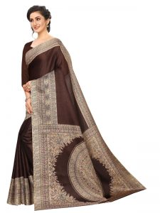 Kalamkari 13 Coffee Khadi Silk Printed Kalamkaari Sarees With Blouse