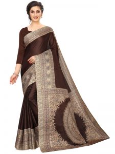 Kalamkari 13 Coffee Khadi Silk Printed Kalamkaari Sarees With Blouse