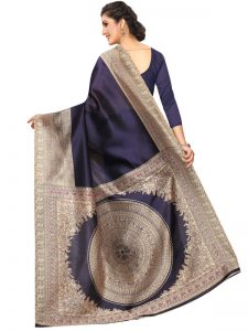 Kalamkari 13 Navy Khadi Silk Printed Kalamkaari Sarees With Blouse