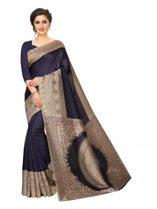 Kalamkari 13 Navy Khadi Silk Printed Kalamkaari Sarees With Blouse