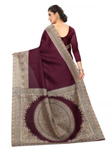 Kalamkari 13 Wine Khadi Silk Printed Kalamkaari Sarees With Blouse