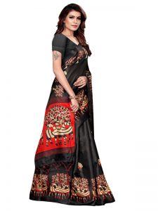 Morni Black Khadi Silk Printed Kalamkaari Sarees With Blouse