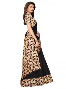 Sparrow Black Khadi Silk Printed Kalamkaari Sarees With Blouse