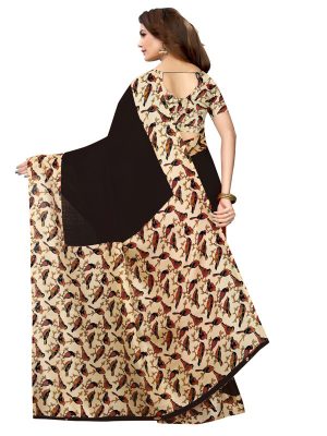 Sparrow Black Khadi Silk Printed Kalamkaari Sarees With Blouse