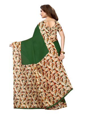 26001Sparrow Green Khadi Silk Printed Kalamkaari Sarees With Blouse