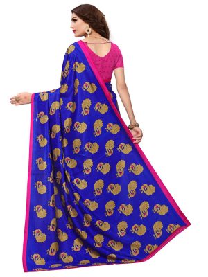 Gopala Blue Printed Maalgudi Sarees With Blouse