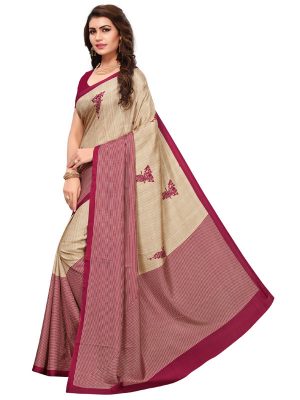 Mohini Maroon Printed Maalgudi Sarees With Blouse