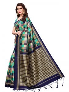 Elephanta Green Printed Mysore Art Silk Kanjivaram Sarees With Blouse