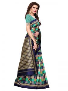 Elephanta Green Printed Mysore Art Silk Kanjivaram Sarees With Blouse