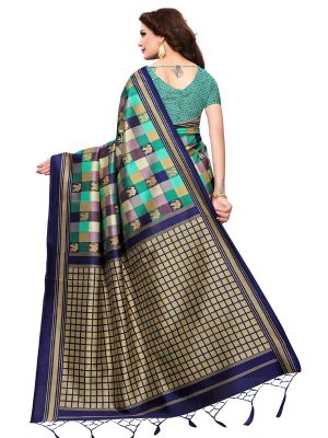 Elephanta Green Printed Mysore Art Silk Kanjivaram Sarees With Blouse