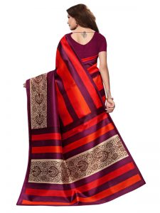 Jaali Red Printed Mysore Art Silk Kanjivaram Sarees With Blouse