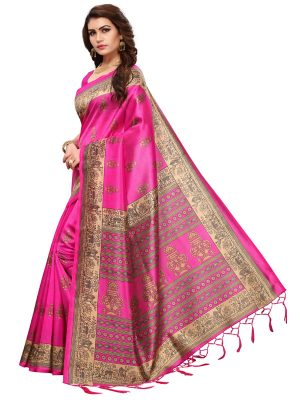 Jhumki Pink Printed Mysore Art Silk Kanjivaram Sarees With Blouse