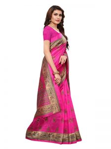 Jhumki Pink Printed Mysore Art Silk Kanjivaram Sarees With Blouse