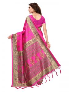 Jhumki Pink Printed Mysore Art Silk Kanjivaram Sarees With Blouse